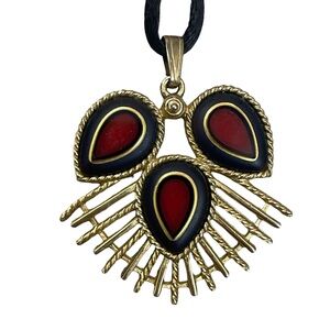 70s Vintage Sarah Coventry Dynasty Red And Gold Tone Pendant